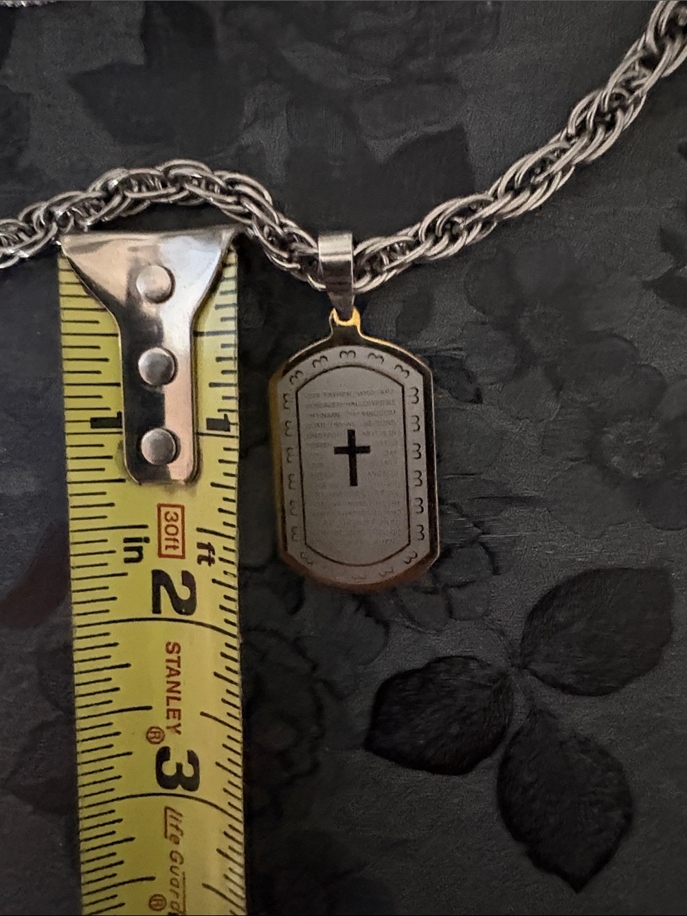 VINTAGE STAINLESS STEEL RELIGIOUS CROSS OUR FATHER PRAYER 25" NECKLACE - Picture 7 of 9